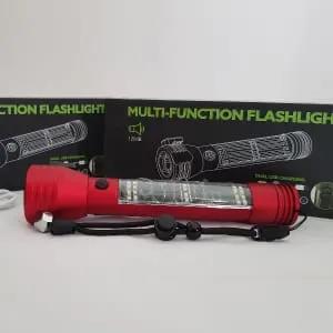 Solar Flashlight Compass Hammer Camping Long Distan