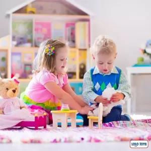 1 Full Set Baby Wooden Dollhouse Furniture Cute Toy for kid