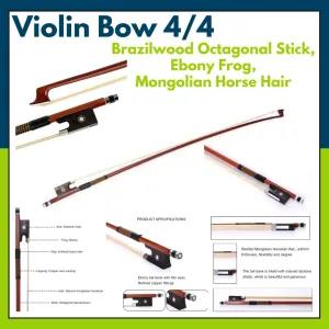 AMZZ 4/4 Violin Bow Brazilwood Octagonal Stick Ebony Frog