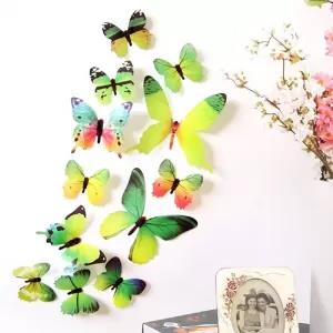 Green 12 Pieces Multi color 3D Butterfly Wall Art