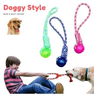 Pet Dog Toy Coil Knot Chew Bite Tug Cotton Rope TPR Ball
