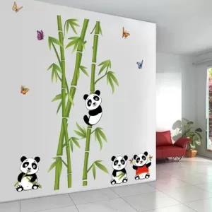 Cute Panda kids loving cartoon animals tree bridge baby chi