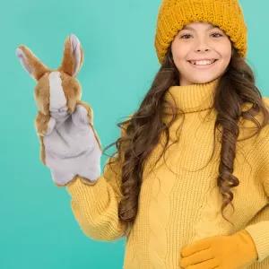 Luxury White Color Hand Puppet Stuffed Animal 30cm Toy For C