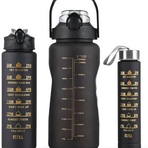 Generic 3in1 Motivational Water Bottle Set 2L 900ML 500ML Black