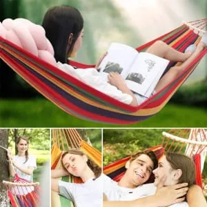 Hammock 2 person Outdoor Leisure Bed Travel Camping Hanging Hammock Swing Lazy Chair,Red