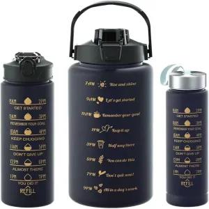 Black 3 in 1 Water bottle 2L, 900ml, & 500ml, Motivational W