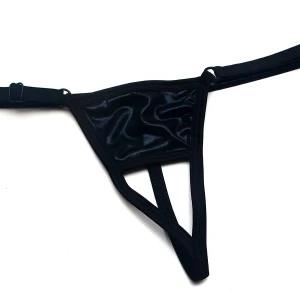 Ladies Sexy Black Thong Pantie with Adjustable Buckles