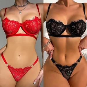 LQYCSX Lace Transparent Push Up Bra Set