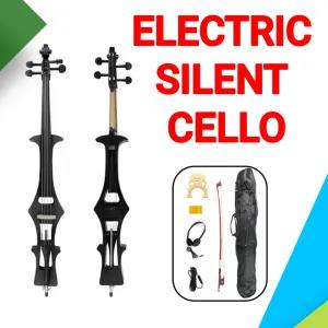 Black Cremona Electric Silent Cello With Carry Bag, Head pho