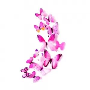 24 Pieces 3D Butterfly wall decoration stickers Pink