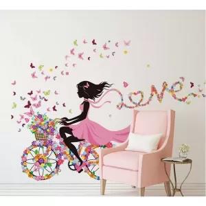 Beautiful Cycle Girl Bird Fairy Flowers Sticker room wallpa