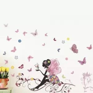 Colorful Flower birdcage wall sticker decals flying birds pl