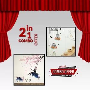 Combo offer 09 - Colorful Flower birdcage wall sticker decal