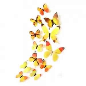 Generic 24 Pieces 3D Butterfly Wall Decoration Stickers Yellow