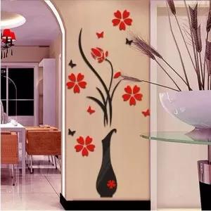 Generic Acrylic 3D Vase Plum Flower Wall Sticker