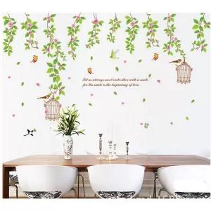 Green Birds with Cages Butterfly Flowers Sticker room wal
