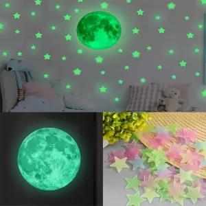 Green Large size Moon with Stars 100 Pieces High Quality 3D