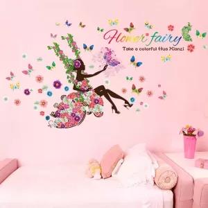 Honey Fairy Girl Flower Bird Wall Sticker Decor