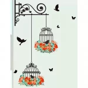 Model 01 Colorful Flower birdcage wall sticker decals flying
