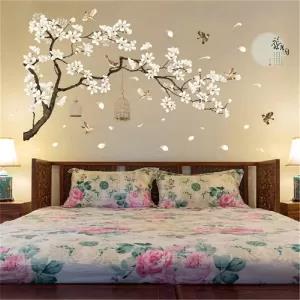 White 187x128 cm Large Size Tree Wall Stickers Birds Flower