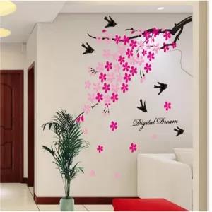 Black Tree with Pink Leaf Butterfly Flowers Sticker room w