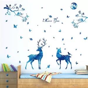 Blue Pair of Blue Deer with Blue Tree Butterfly Sticker roo