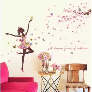 Flower Dancing Fairy Bird sticker plants room wallpaper bed