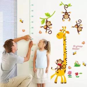 One Giraffe with Monkeys Height Measuring growing kids measu