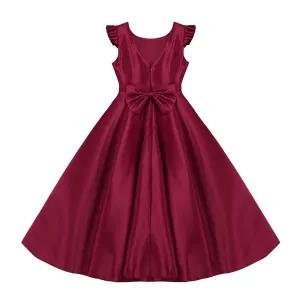 Burgundy 8Y Kids Elegant Princess Dress For Girls Fly Sleev