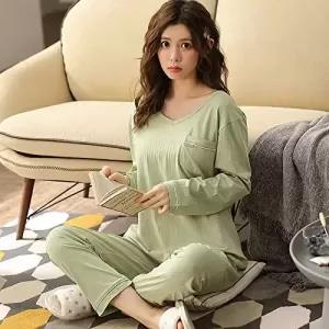 Korean Light Green 2Pcs Spring Autumn Ladies Sweet Long Slee