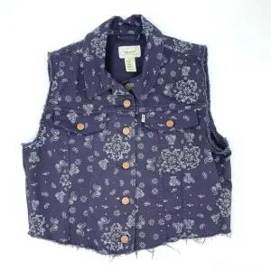 Levis Purple XL Denim Paisley Vest Distressed