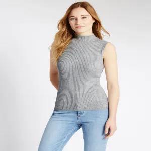 M Grey Womens Stretch Turtle Neck Sleeveless High Neck T-Shirt