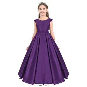 Purple 6Y Kids Elegant Princess Dress For Girls Fly Sleeves
