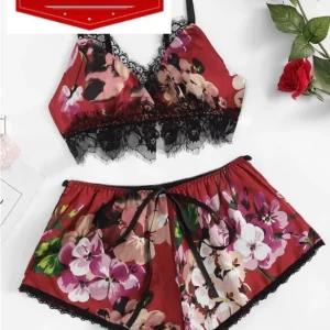 Sexy flower night dress 2 pcs set