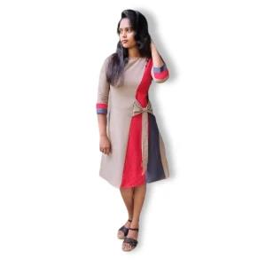 Three Colour Linen Dress Frock
