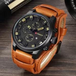 Brown Curren Analog Movement Fashionable Leather Stripe Casu