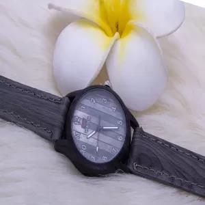 Cream Teak Wood Type Ladies Fashion Leather Strap Watch