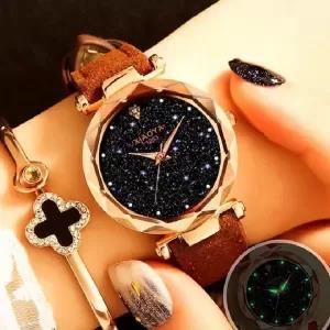 Dark Brown Xiaoya Ladies Luminous Fashion Starry Sky Watch B