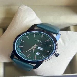 Green New Mens Casual Fashion Lather Green Watch