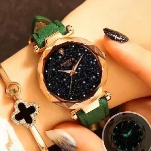Green Xiaoya Ladies Luminous Fashion Starry Sky Watch Brown