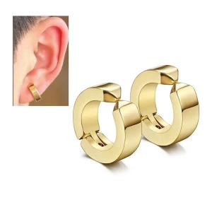Men's Earrings - Stainless Steel Non Pierced - Gold