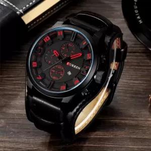 Black Curren Analog Movement Fashionable Leather Stripe Casu