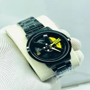 black New Wheel Watch Men Boys Fashion Casual Business Wris