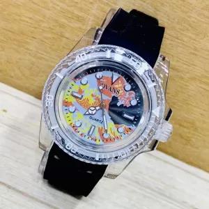 Black Unisex Transparent Dial Rubber Belt Watch