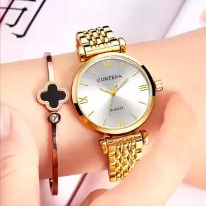 Gold CONTENA Lovely Ladies Girls Casual Analog Quartz Fashio