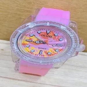 Pink Unisex Transparent Dial Rubber Belt Watch