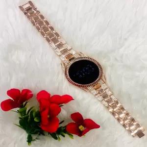 Rose Gold Ladies Led Touch Steel Watch