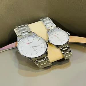 Silver Mens And Womens Casual Couple Watch
