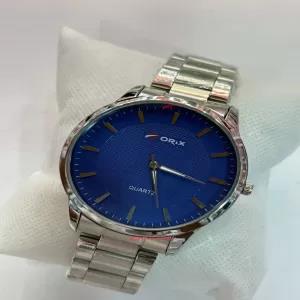 Silver Mens Casual Blue Face Quartz Fashion Wristwatch