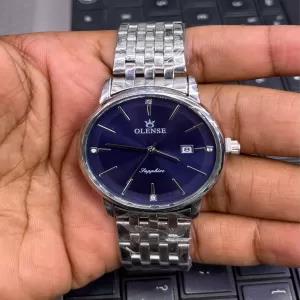 Silver Mens Watch Luxury Blue Face Watch Men Date Clock Fash